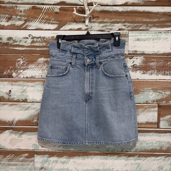 AGOLDE Lettuce High Waisted Denim Mini Skirt Organic Cotton Size 26 Made In USA - Picture 2 of 6